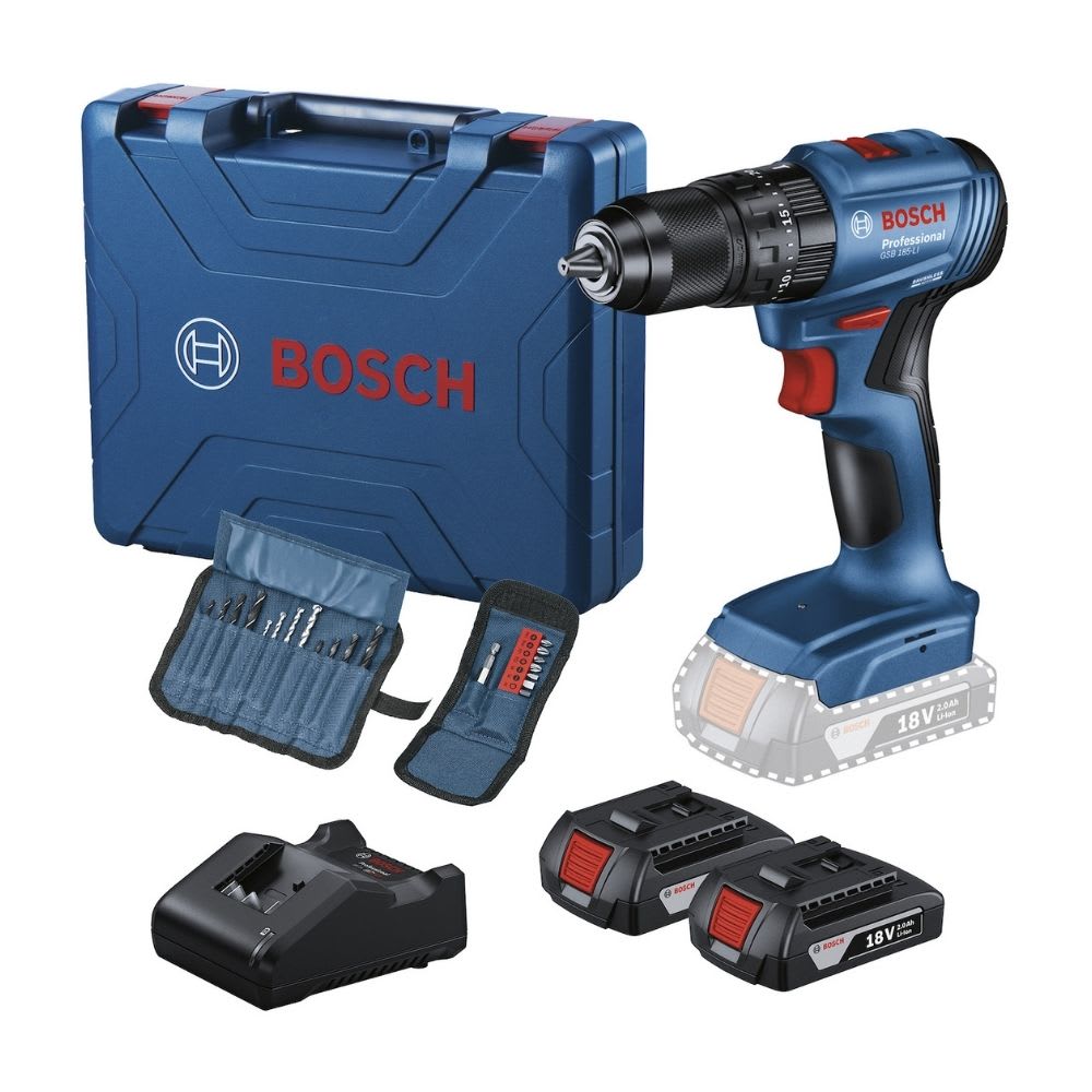 TALADRO PERCUTOR 1/2'' GSB 185-LI 18V 2 BATERIAS. 23 ACCESORIOS Y MALETIN BOSCH