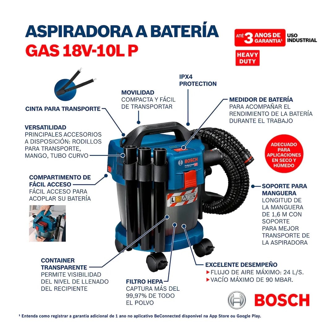 ASPIRADORA DE POLVO INALAMBRICA GAS 18V-10 L PREMIUM BOSCH7