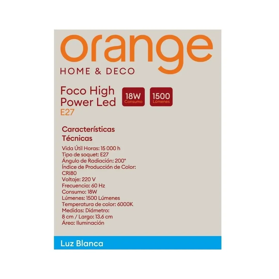 FOCO LED HIGH POWER 18W LUZ FRIA ORANGE5