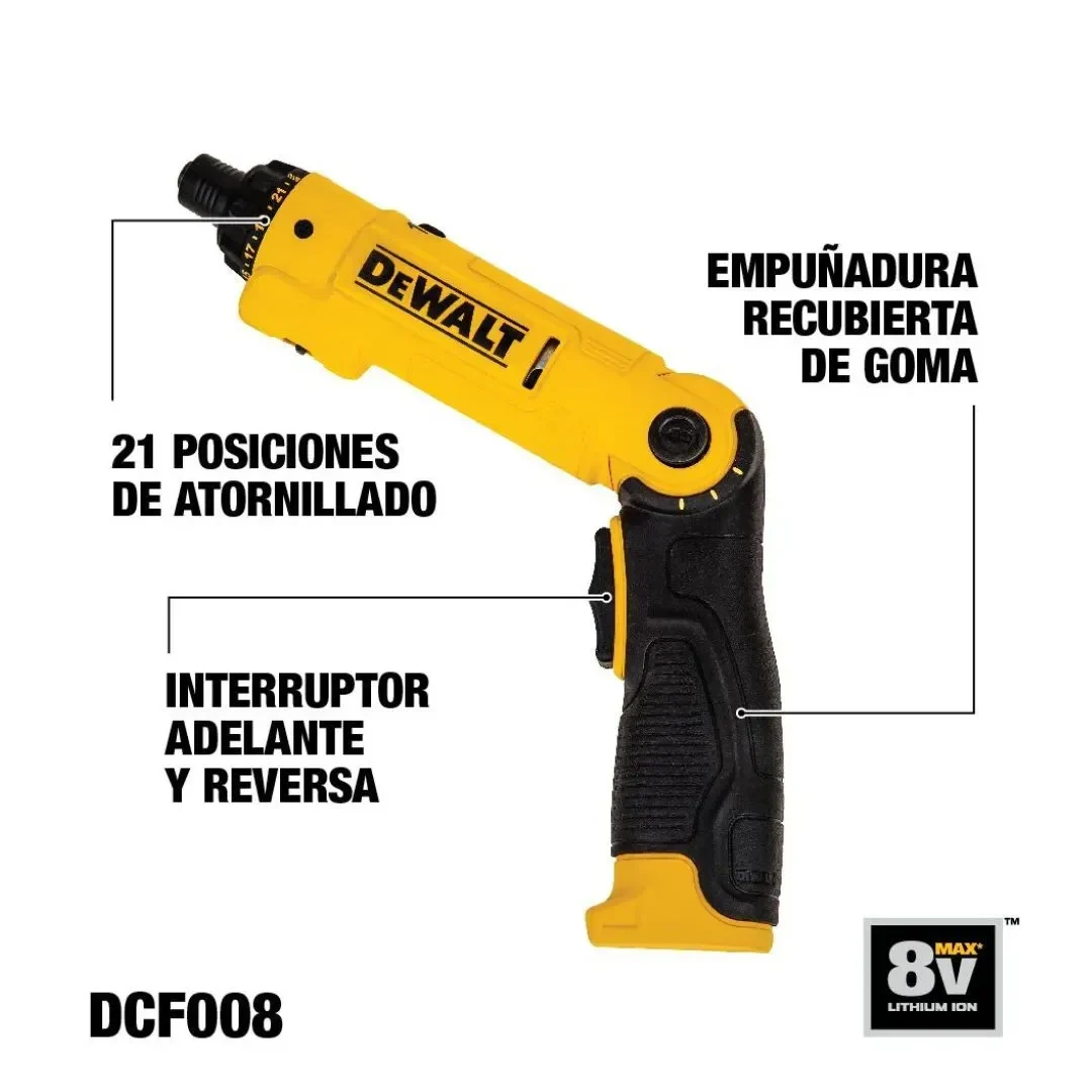ATORNILLADOR 1/4'' 8V 600 RPM + 45 PIEZAS DCF008-B2 DEWALT3