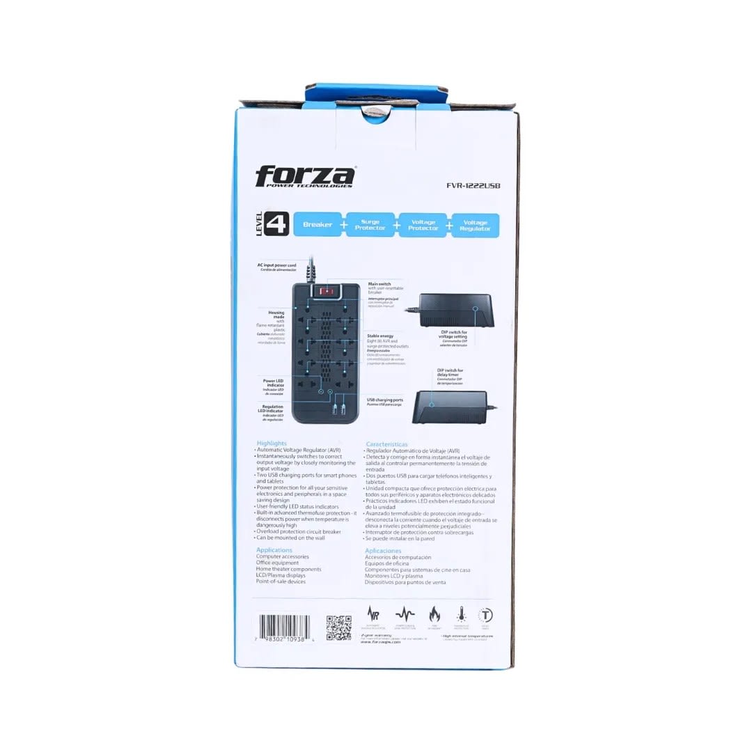ESTABILIZADOR 1200VA/600W 8T 2 USB FVR1222USB FORZA12