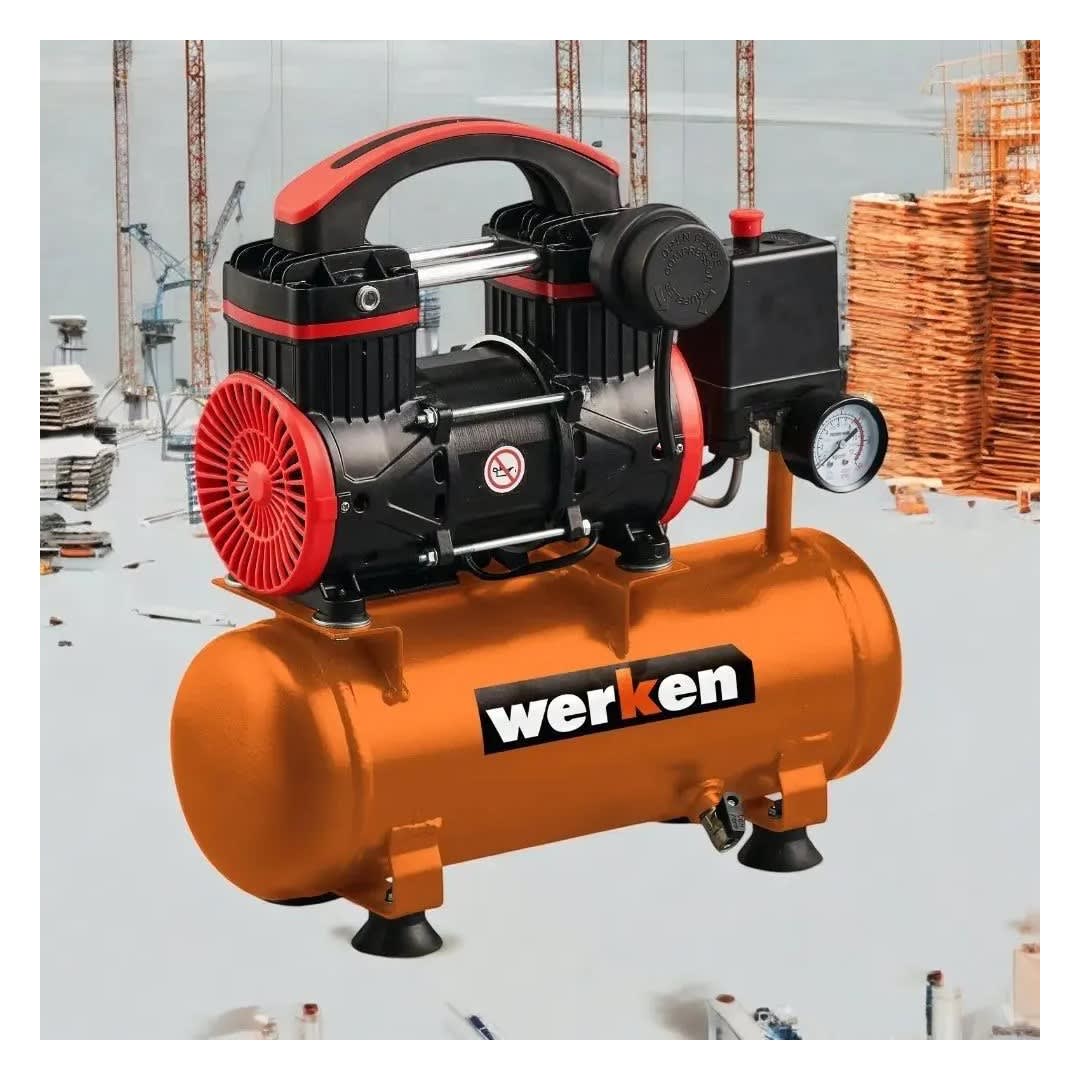 COMPRESORA DE AIRE SILENCIOSO EWS08 0.6HP 8 LITROS EN ACERO NEGRO WERKEN4