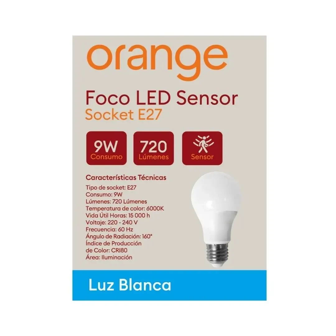 FOCO LED SENSOR E27 9W LUZ FRIA ORANGE5