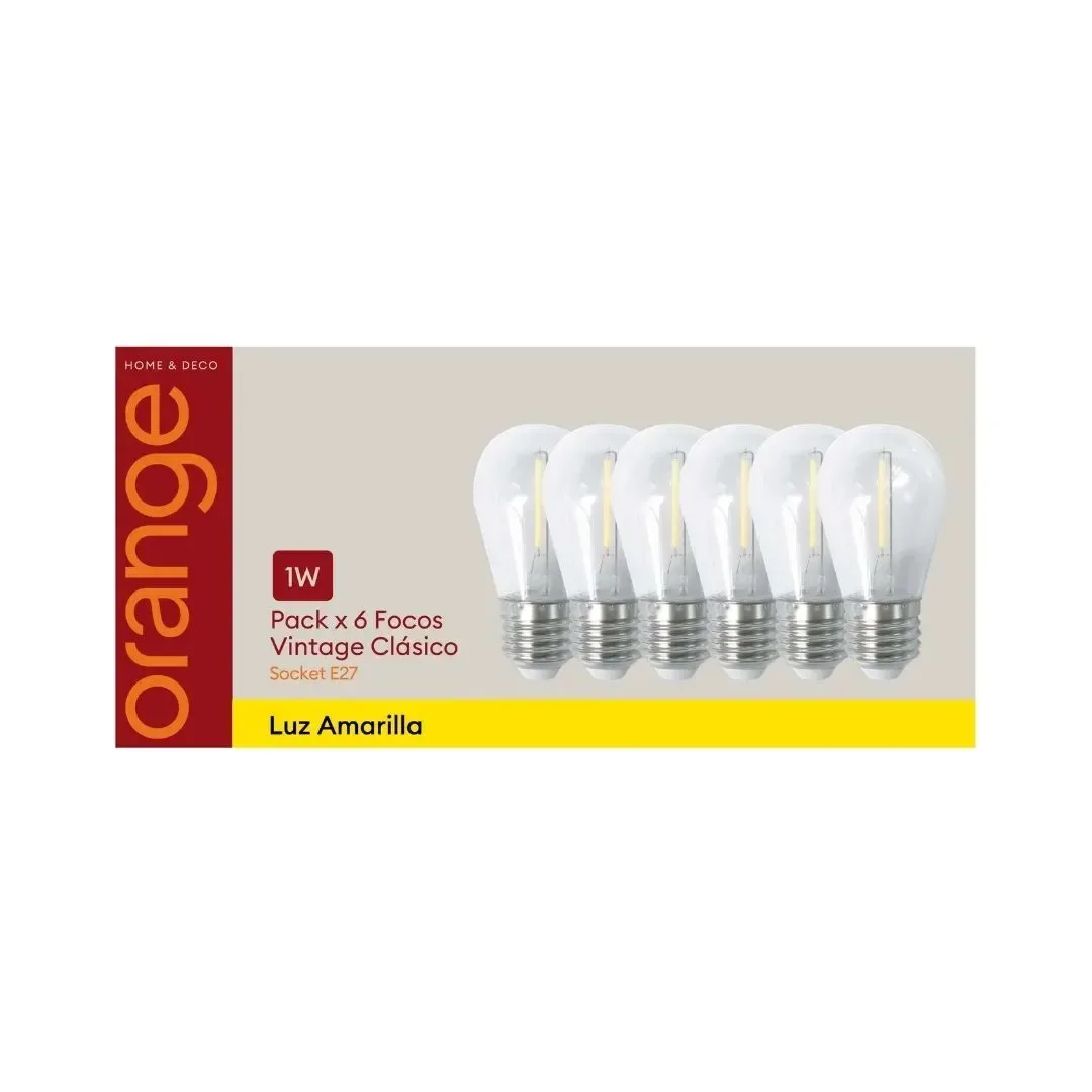 FOCO VINTAGE S14 E27 1W LUZ CALIDA CLEAR X 6 UNIDADES ORANGE4