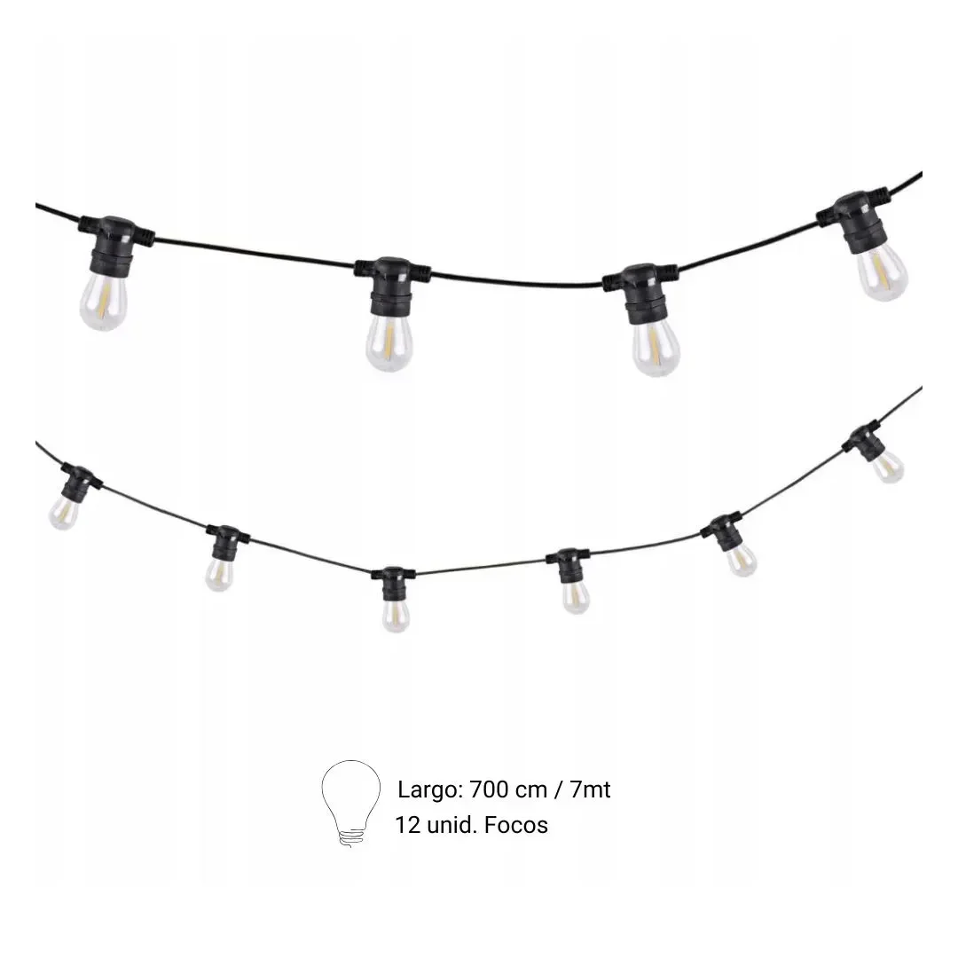 GUIRNALDA LED MODELO 12 FOCOS 7M LUZ CALIDA EXTERIOR NEGRO ORANGE2