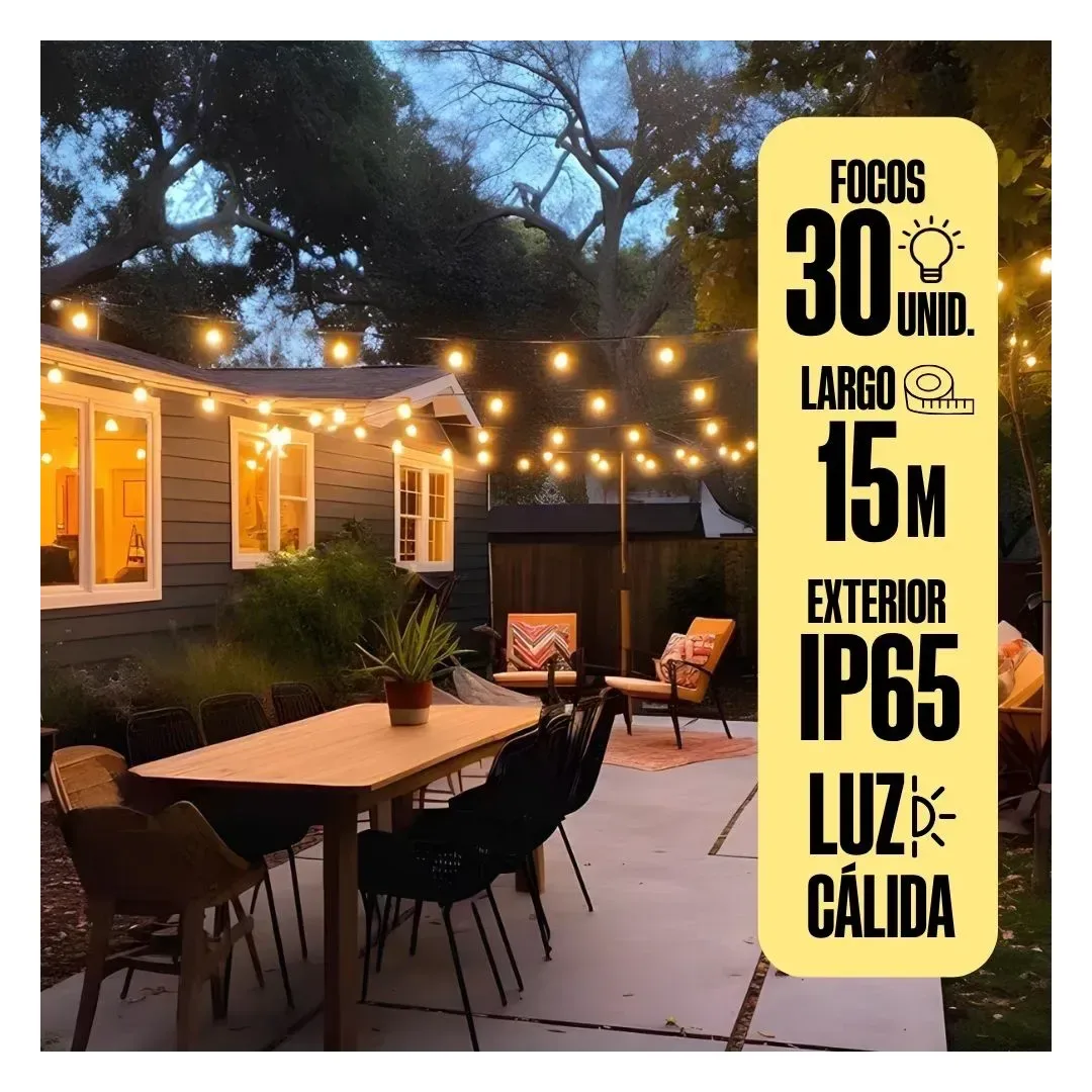 GUIRNALDA LED 30 FOCOS LUZ CALIDA 15M EXTERIOR NEGRO ORANGE