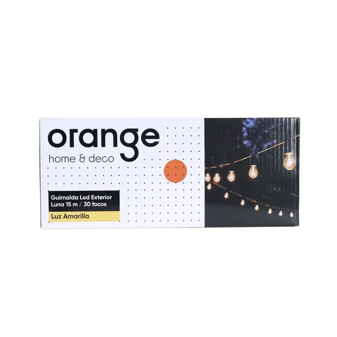GUIRNALDA LED 30 FOCOS LUZ CALIDA 15M EXTERIOR NEGRO ORANGE9