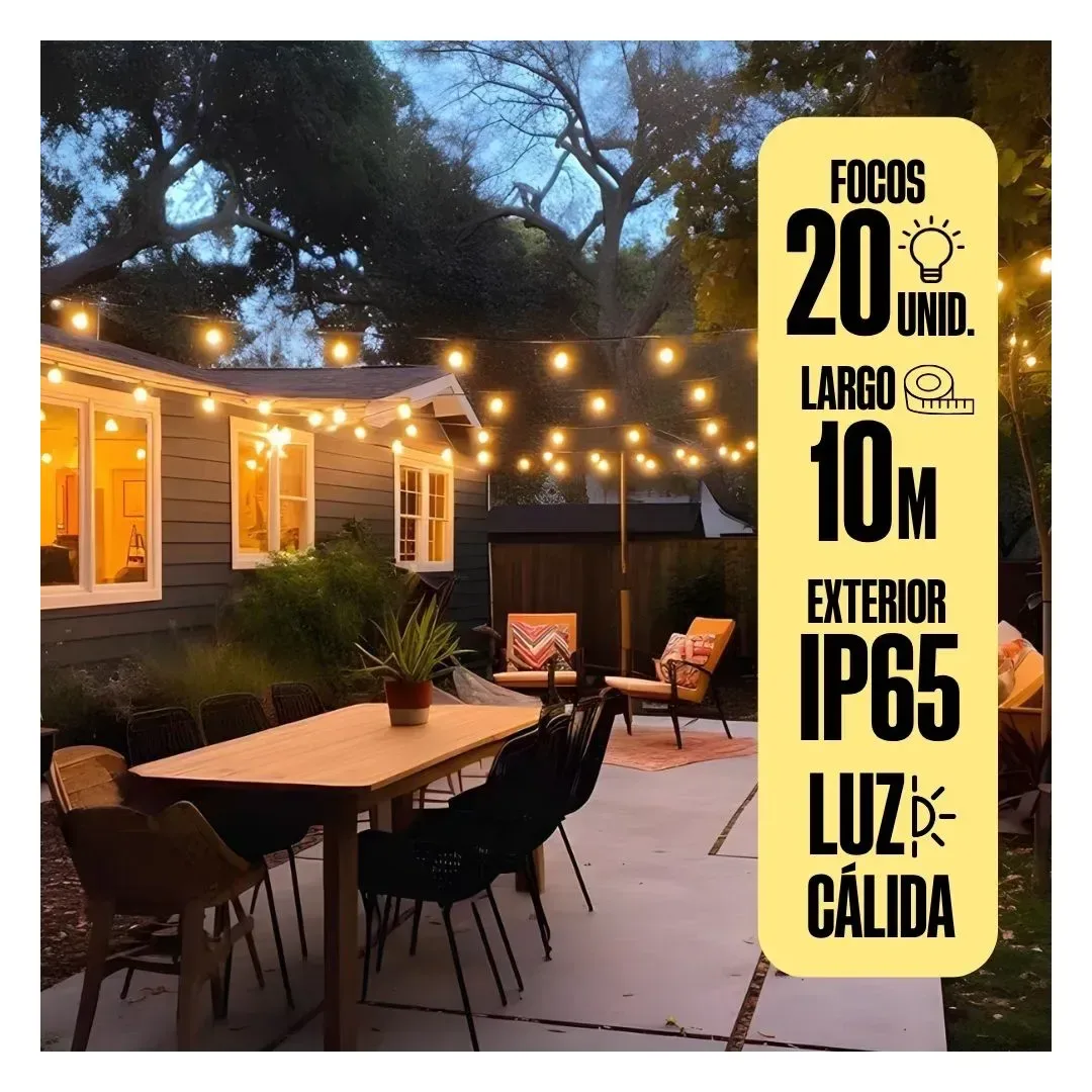 GUIRNALDA LED LUNA 20 FOCOS LUZ CALIDA 10M IP65 NEGRO ORANGE
