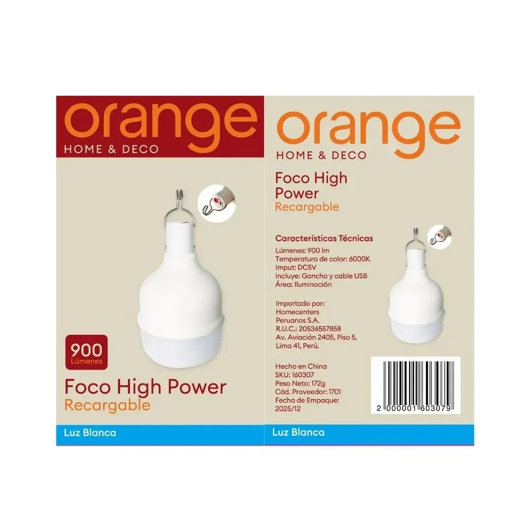 FOCO HIGHPOWER 5W LUZ FRIA RECARGABLE ORANGE5