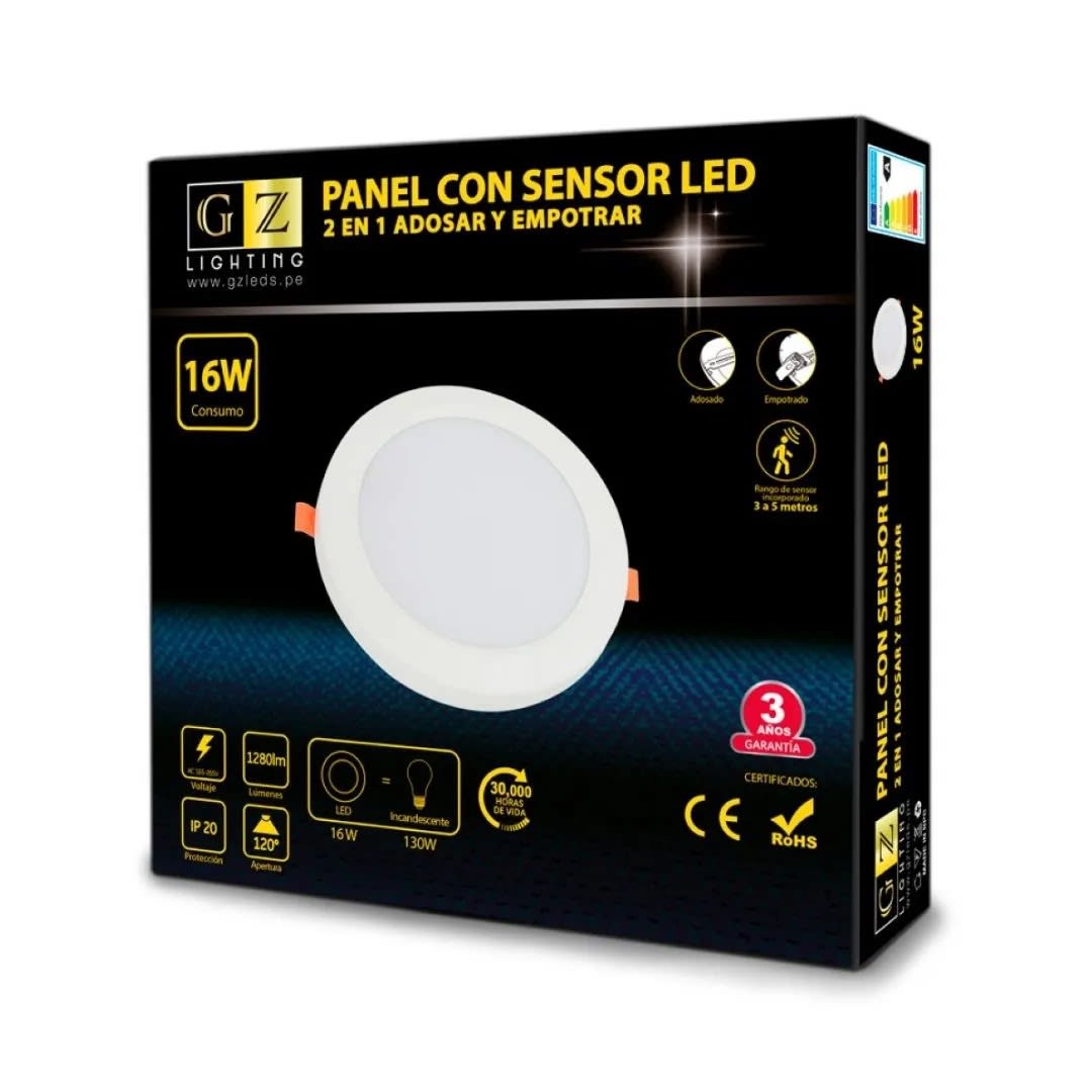 DOWNLIGHT LED 2 EN 1 REDONDO 16W LUZ CALIDA CON SENSOR GZ LIGTHING1