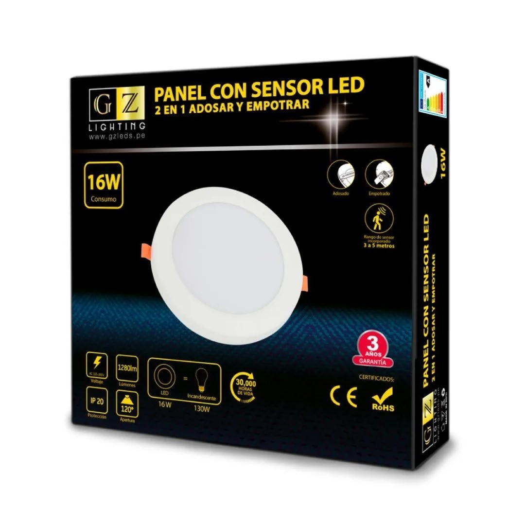 DOWNLIGHT LED 2 EN 1 REDONDO 16W LUZ FRIA CON SENSOR GZ LIGTHING1