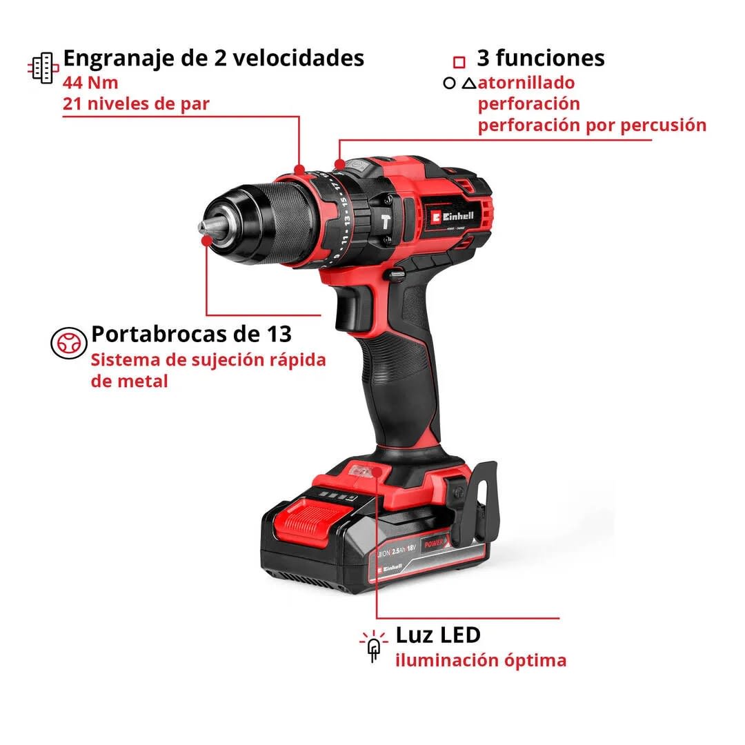 TALADRO PERCUTOR INALAMBRICO TE-CD 18/44 LI-I + BATERIA 2.5 AH EINHELL1