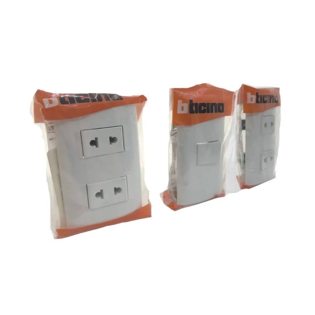 PACK MODUS 2 TOMACORRIENTES DOBLES Y 1 CONMUTADOR BTICINO2