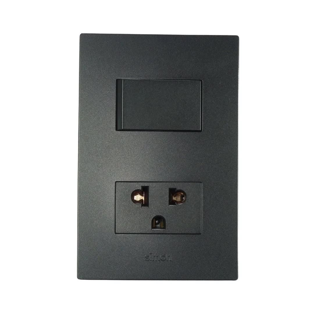 INTERRUPTOR + TOMACORRIENTE UNIVERSAL S220 GRAFITO SIMON1
