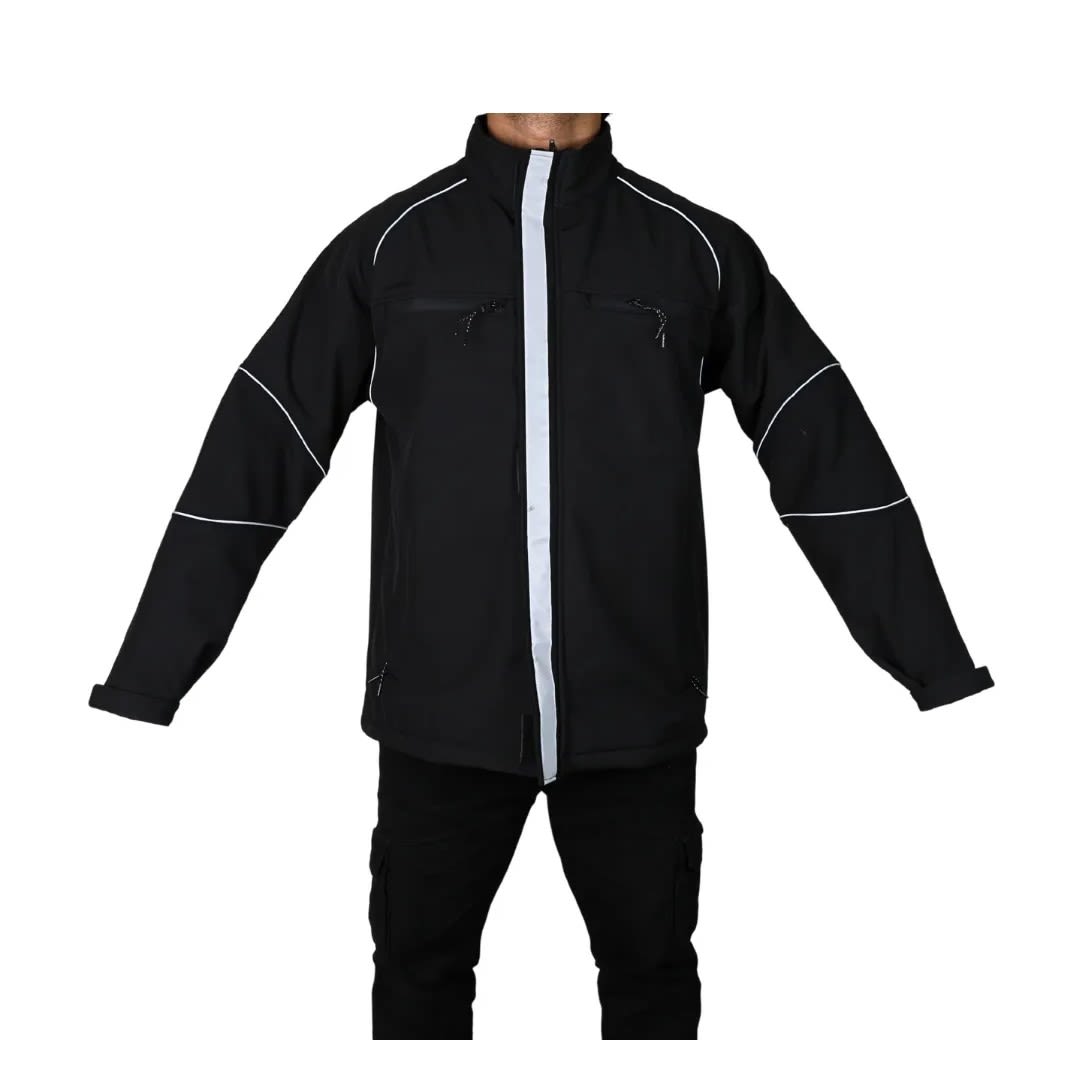 CASACA DE TRABAJO DRILL SOFTSHELL NEGRO RIBETE CINTA REFLECTIVA TALLA XL WERKEN5
