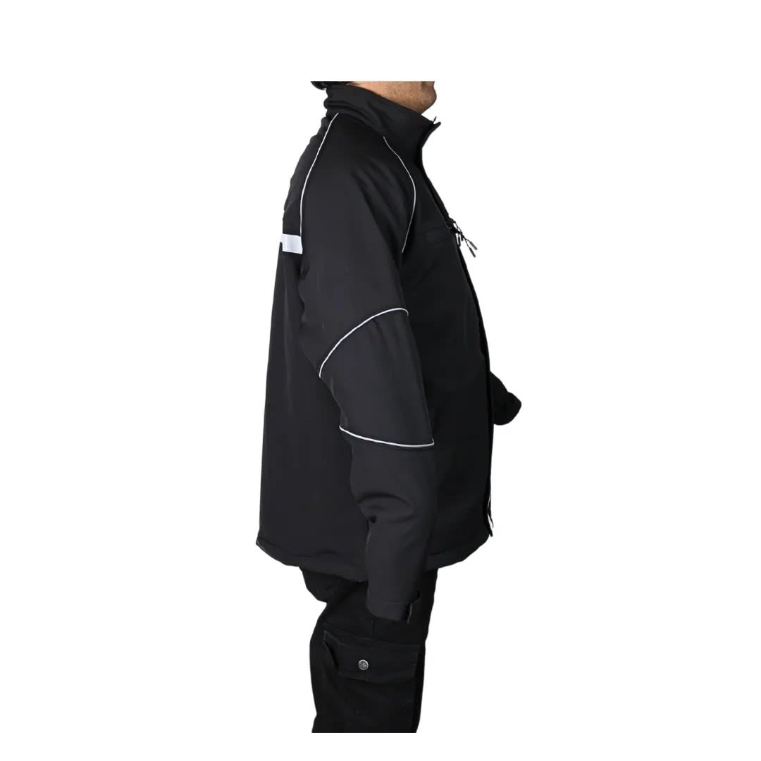 CASACA DE TRABAJO DRILL SOFTSHELL NEGRO RIBETE CINTA REFLECTIVA TALLA XL WERKEN7