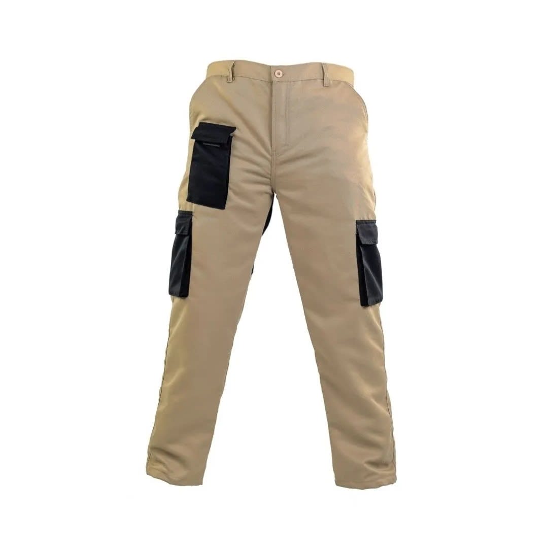PANTALON DE TRABAJO DRILL REFORZ MULTIBOLSILLO BEIGE-NEGRO TALLA M WERKEN4