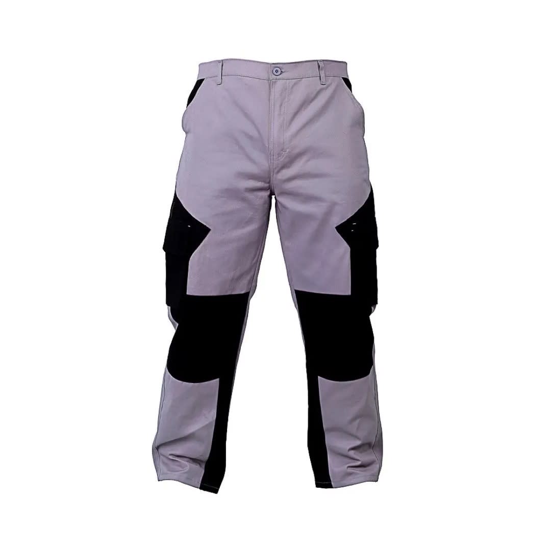 PANTALON DE TRABAJO DRILL PORTARODILLERAS PLOMO-NEGRO TALLA L WERKEN5