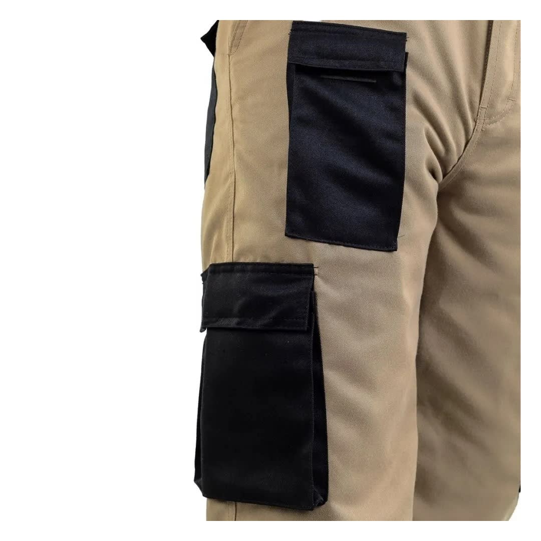 PANTALON DE TRABAJO DRILL REFORZ MULTIBOLSILLO BEIGE-NEGRO - TALLA XL WERKEN2