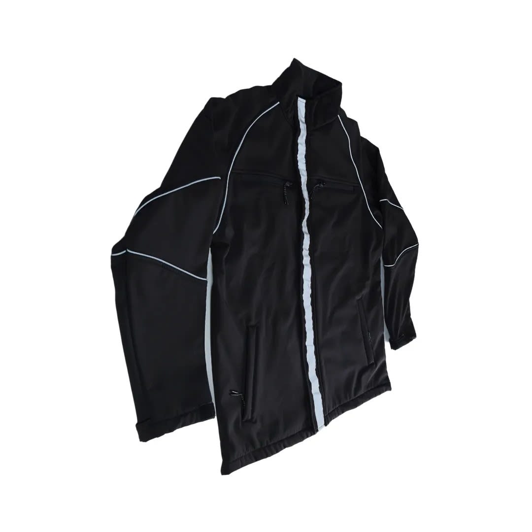 CASACA DE TRABAJO DRILL SOFTSHELL NEGRO RIBETE CINTA REFLECTIVA TALLA L WERKEN10