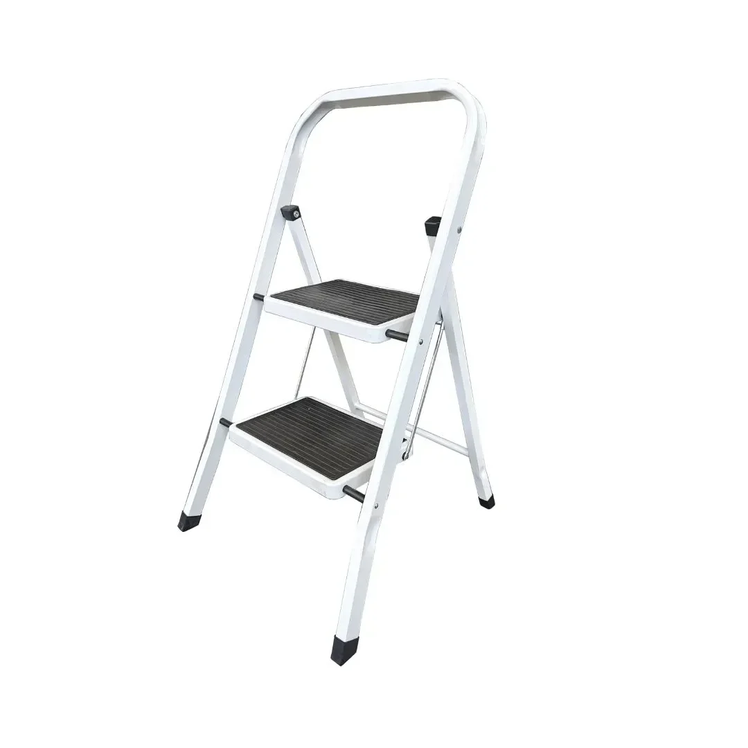 ESCALERA TIJERA DE ACERO 2 PASOS COLOR BLANCO ANTIDESLIZANTE WERKEN