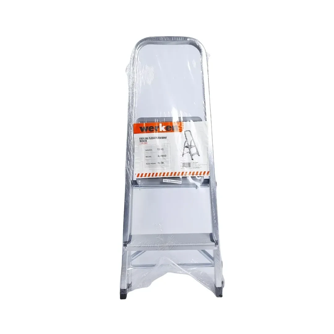 ESCALERA TIJERA 2 PASOS ALUMINIO PLATAFORMA PLATA WERKEN6