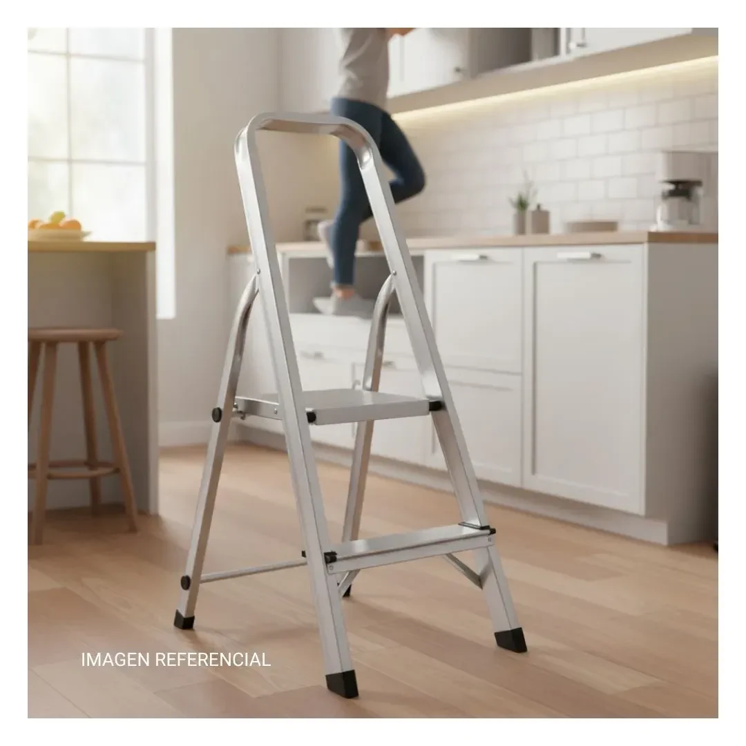 ESCALERA TIJERA 2 PASOS ALUMINIO PLATAFORMA PLATA WERKEN7