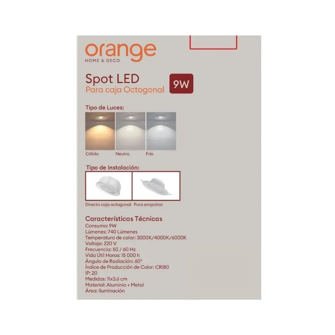 SPOT LED CAJA OCTOGONAL 9W 11CM 3CCT BLANCO ORANGE5
