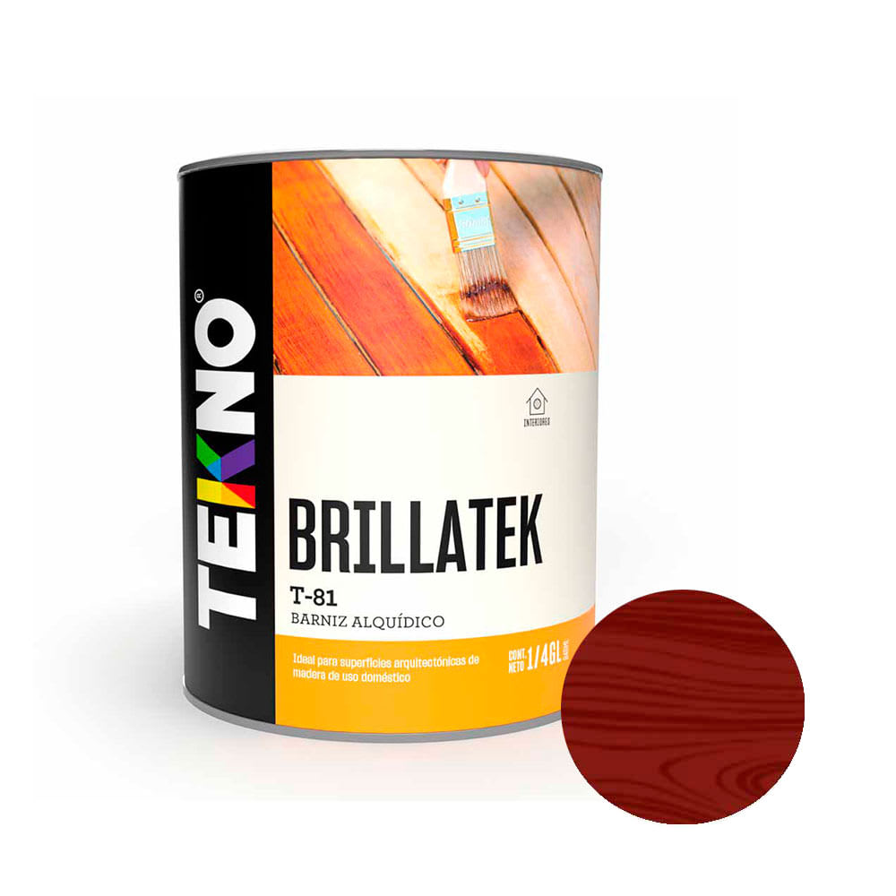 BARNIZ BRILLANTE T81 CAOBA 1/4 GALON: PROTECCION Y BRILLO PARA TUS SUPERFICIES TEKNO