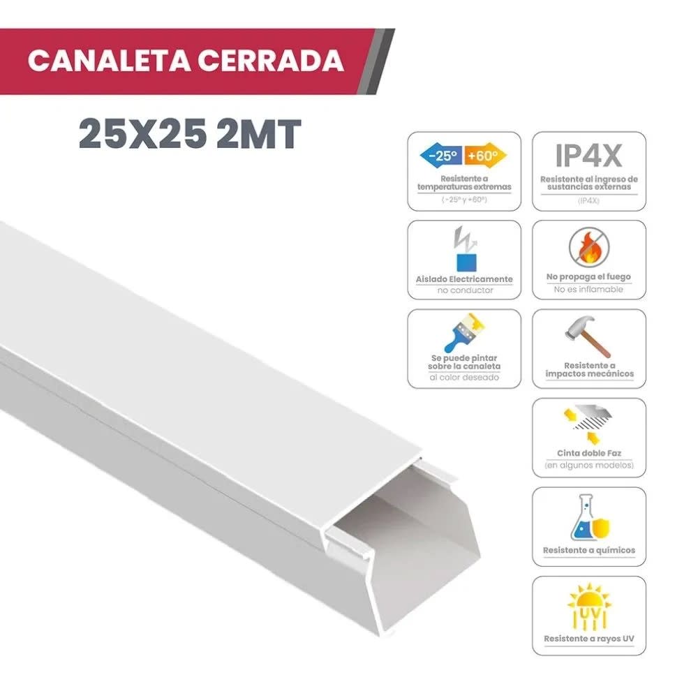 CANALETA CERRADA 25X25MM 2M BLANCO MUTLUSAN1