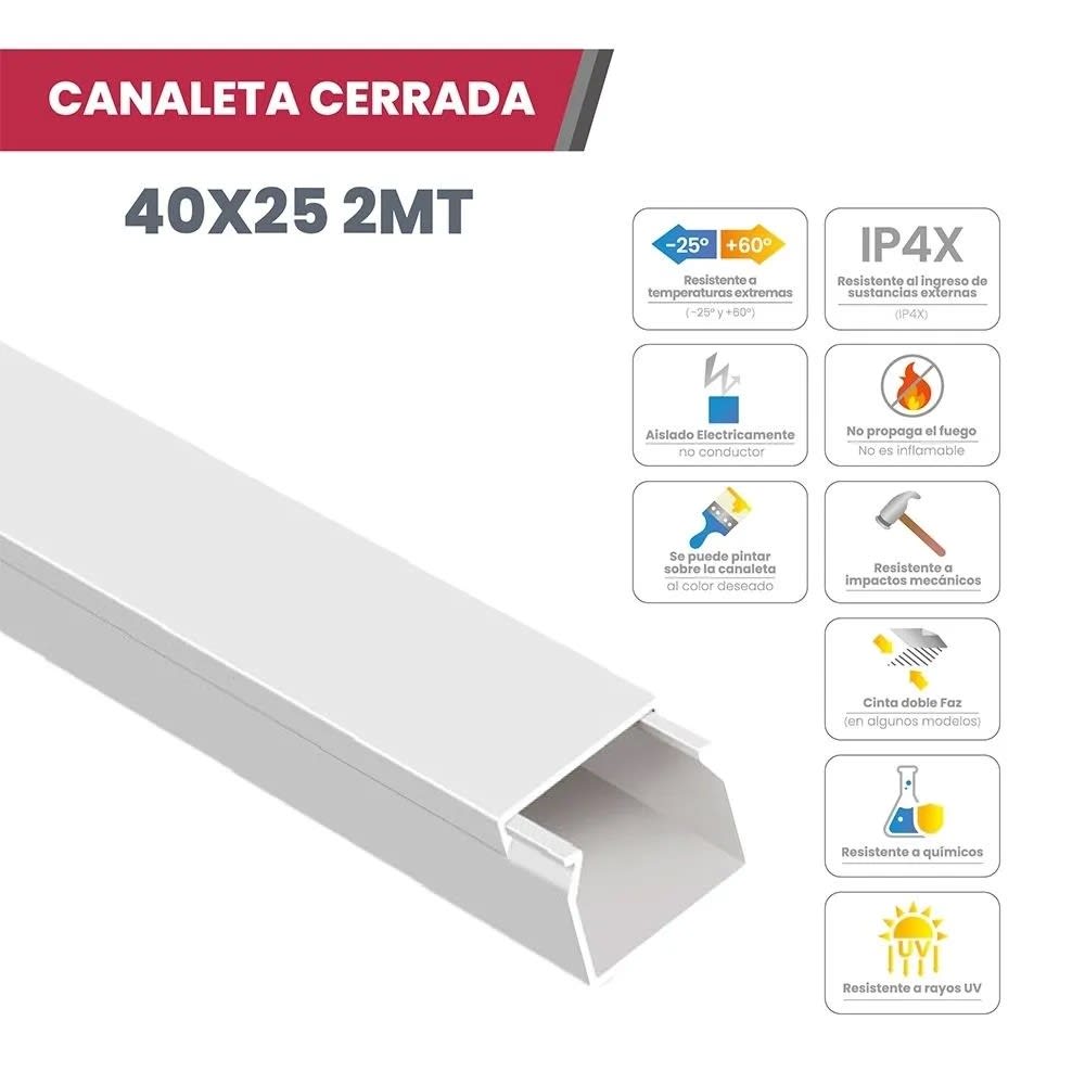 CANALETA CERRADA 40X25MM 2M BLANCO MUTLUSAN1