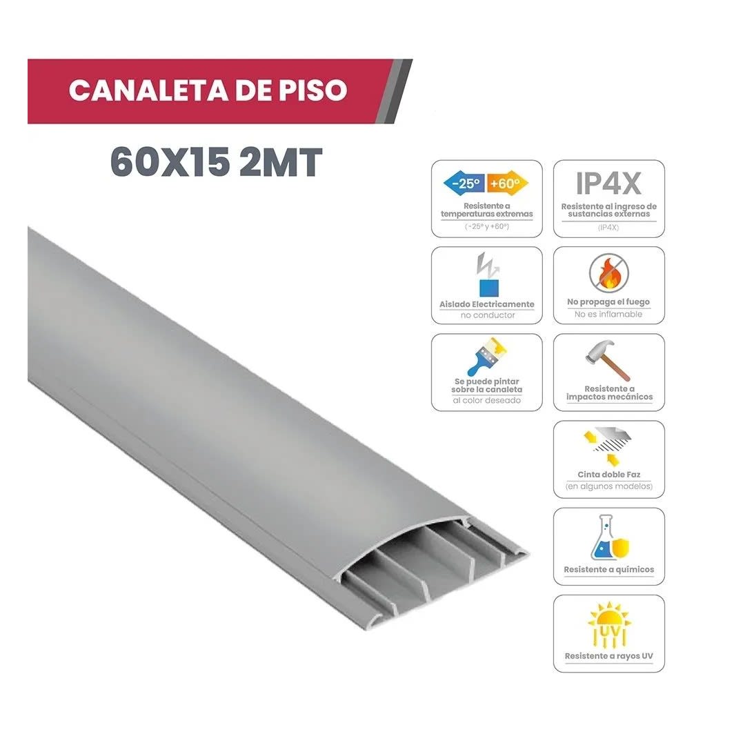 CANALETA PISO 60X15MM 2M CON ADHESIVO GRIS MUTLUSAN1