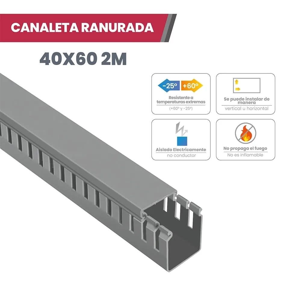 CANALETA PVC RANURADA 40X60MM GRIS MODELO RANURADA MUTLUSAN1