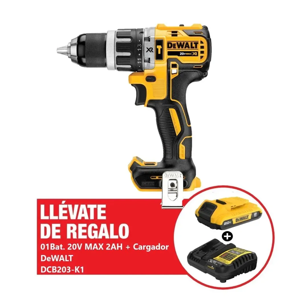 TALADRO PERCUTOR INALAMBRICO DCD796B-K3 1/2 20V XR 70NM + BATERIA 20V 2AH + CARGADOR DEWALT