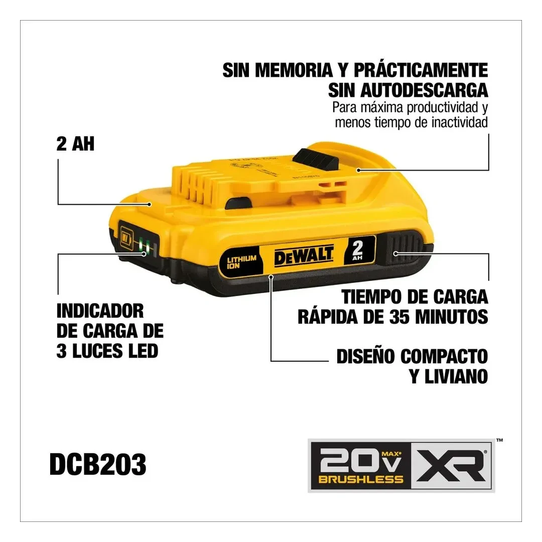 TALADRO PERCUTOR INALAMBRICO DCD796B-K3 1/2 20V XR 70NM + BATERIA 20V 2AH + CARGADOR DEWALT11