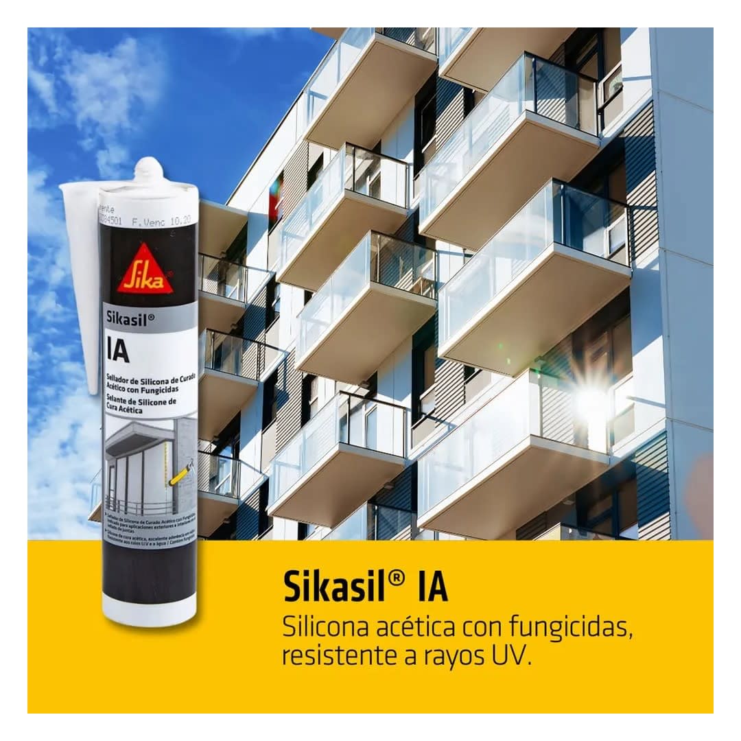 SELLANTE DE SILICONA ACETICA CON FUNGICIDAS SIKASIL IA TRANSPARANTE 280ML SIKA3