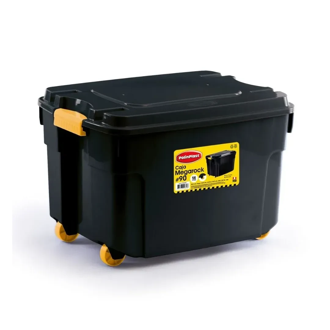 CAJA HERMETICA MEGACAJA ROCK #90 NEGRO CON GANCHOS Y RUEDAS POLINPLAST