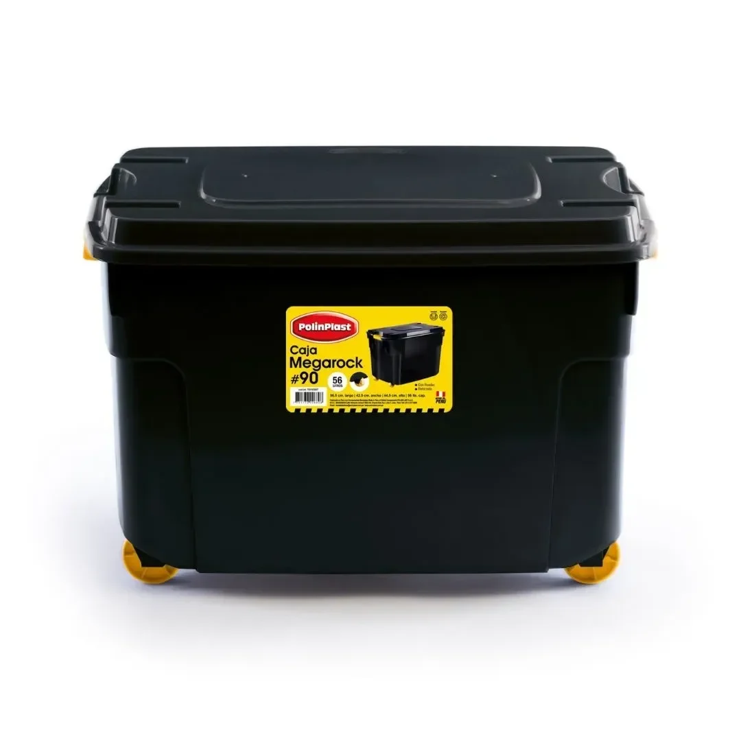 CAJA HERMETICA MEGACAJA ROCK #90 NEGRO CON GANCHOS Y RUEDAS POLINPLAST3