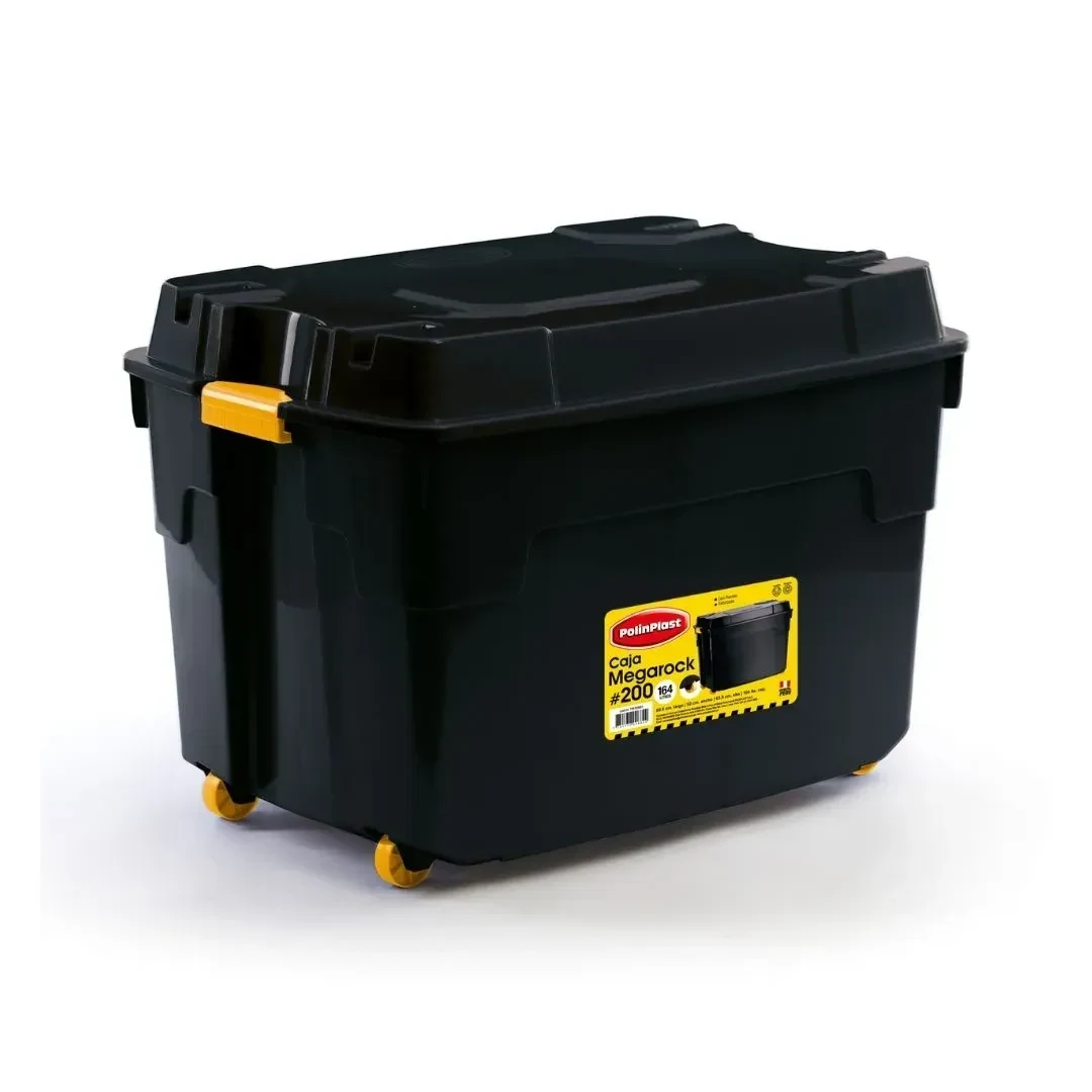 CAJA HERMETICA MEGAROCK #200 NEGRO CON GANCHOS Y RUEDAS POLINPLAST1