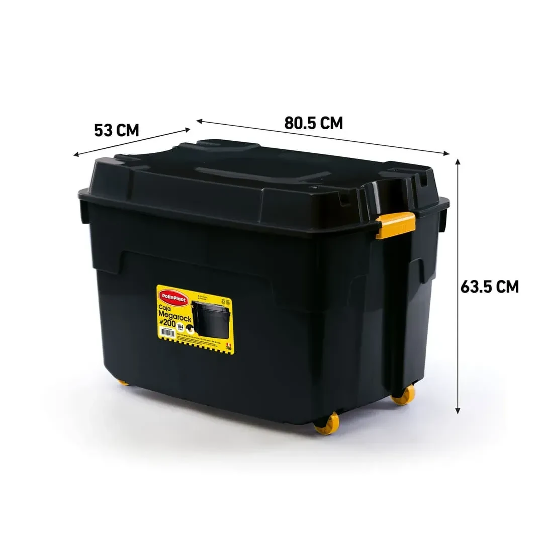 CAJA HERMETICA MEGAROCK #200 NEGRO CON GANCHOS Y RUEDAS POLINPLAST2