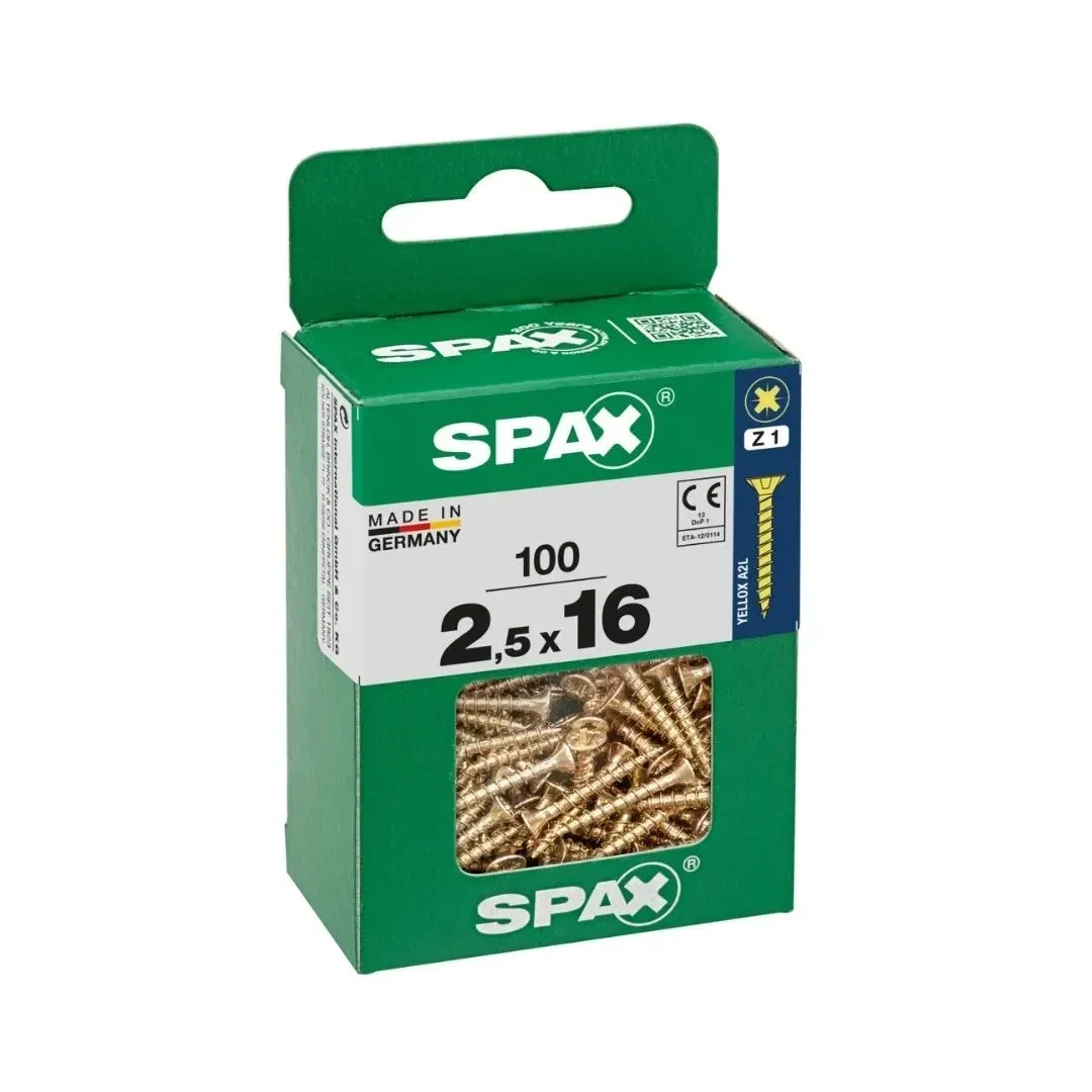 TORNILLO CABEZA PLANA BICRO 2.5X16 M - 100 UNIDADES SPAX