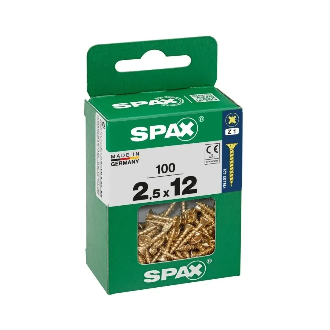 TORNILLO CABEZA PLANA BICRO 2.5X12 M - 100 UNIDADES SPAX