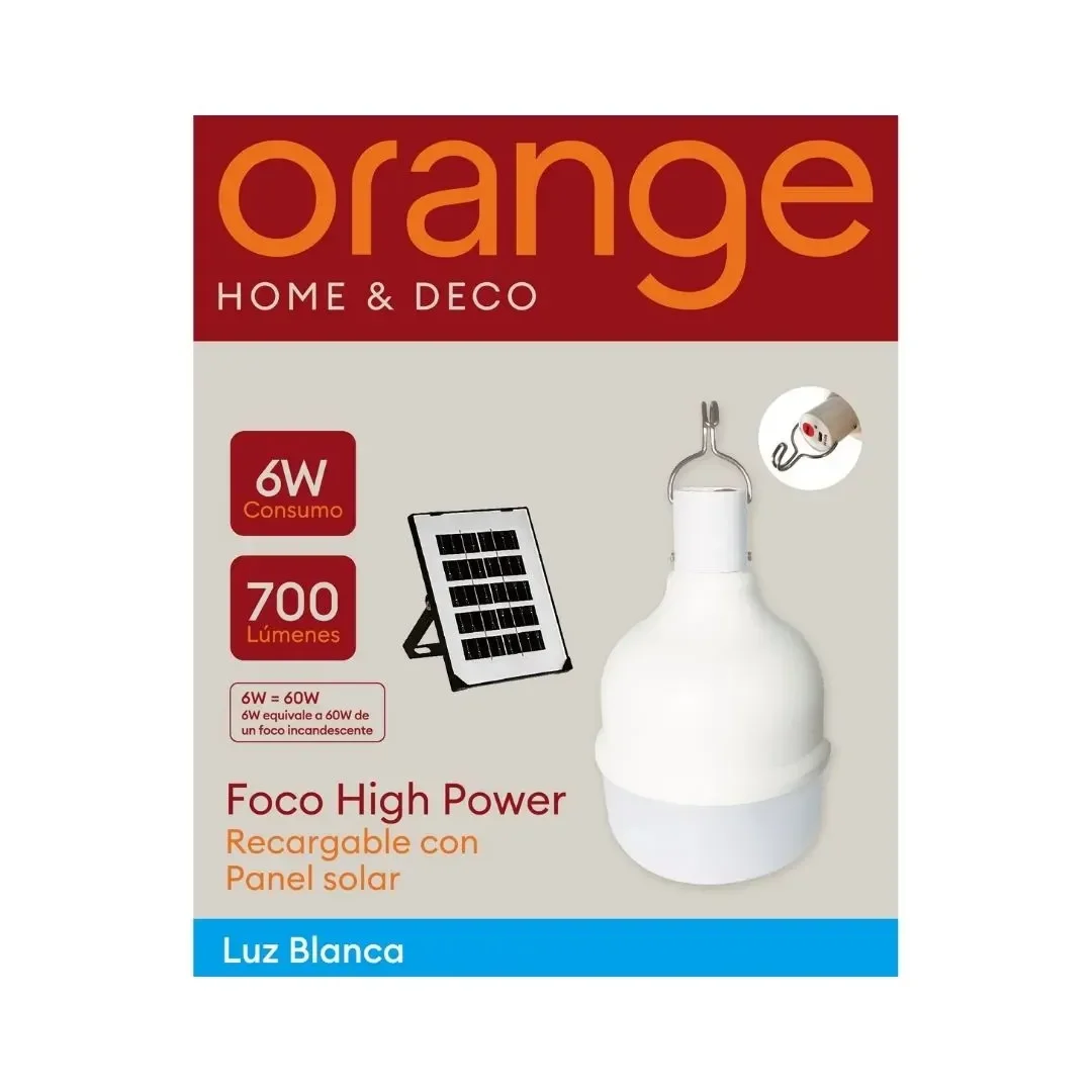 FOCO HIGH POWER RECARGABLE CON PANEL SOLAR ORANGE3