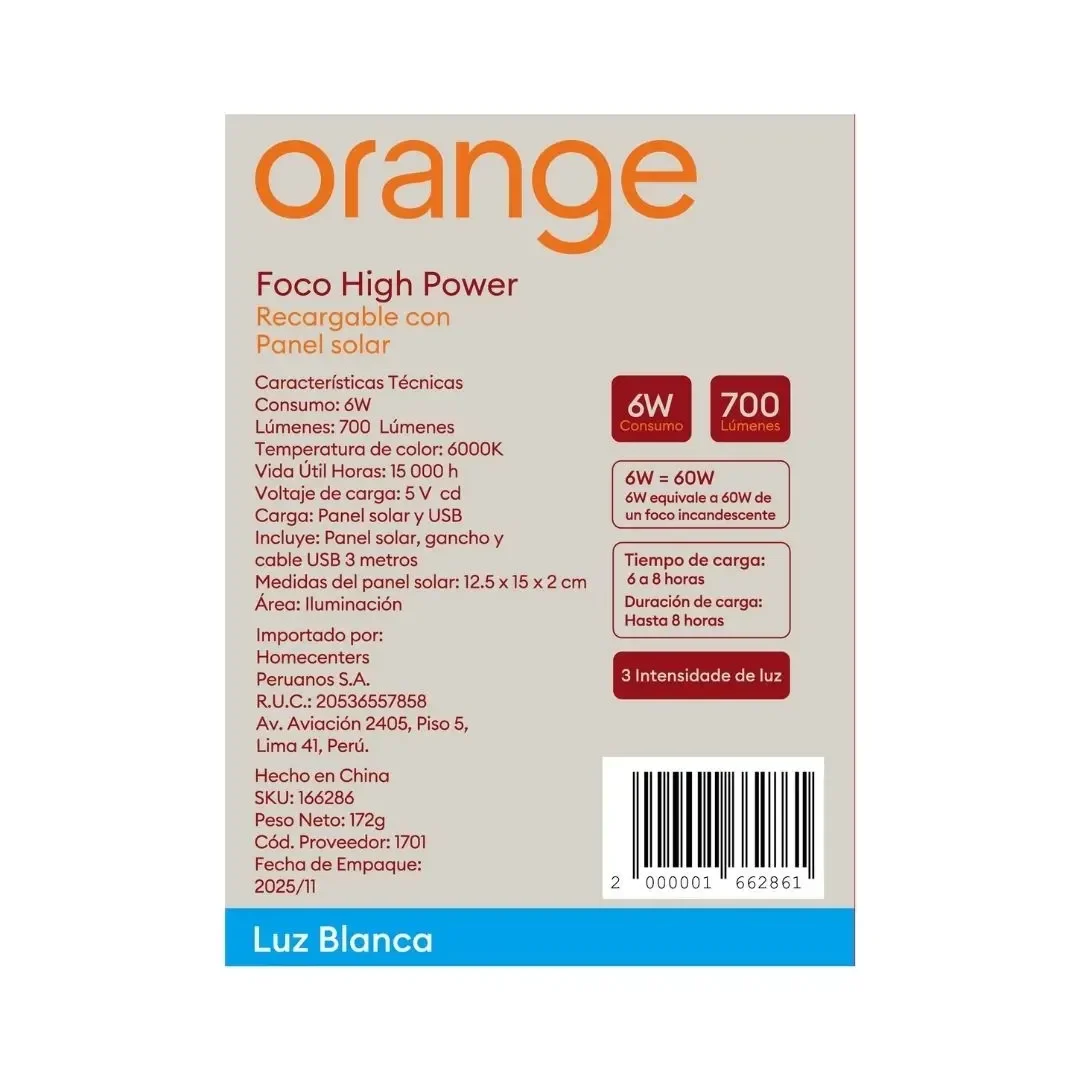 FOCO HIGH POWER RECARGABLE CON PANEL SOLAR ORANGE4