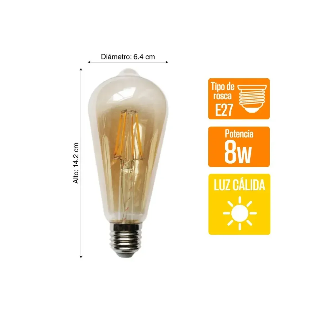 PACK X 2 FOCO LED PERA 8W LUZ CALIDA AMBAR ORANGE2