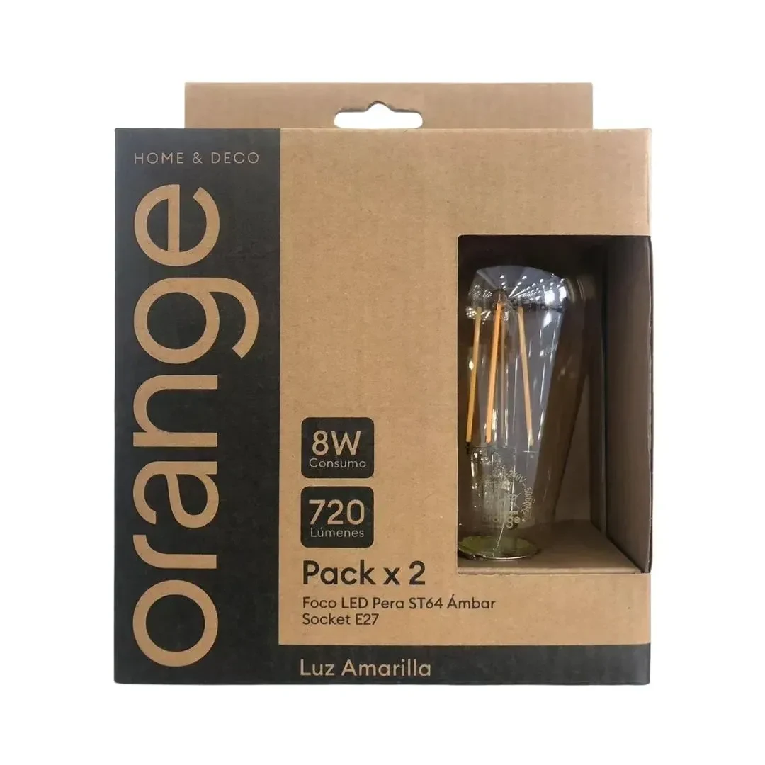 PACK X 2 FOCO LED PERA 8W LUZ CALIDA AMBAR ORANGE4