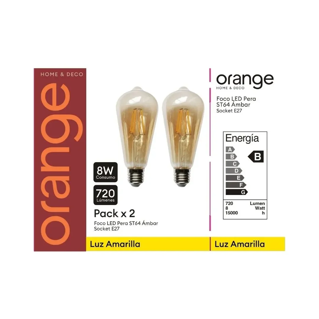 PACK X 2 FOCO LED PERA 8W LUZ CALIDA AMBAR ORANGE6