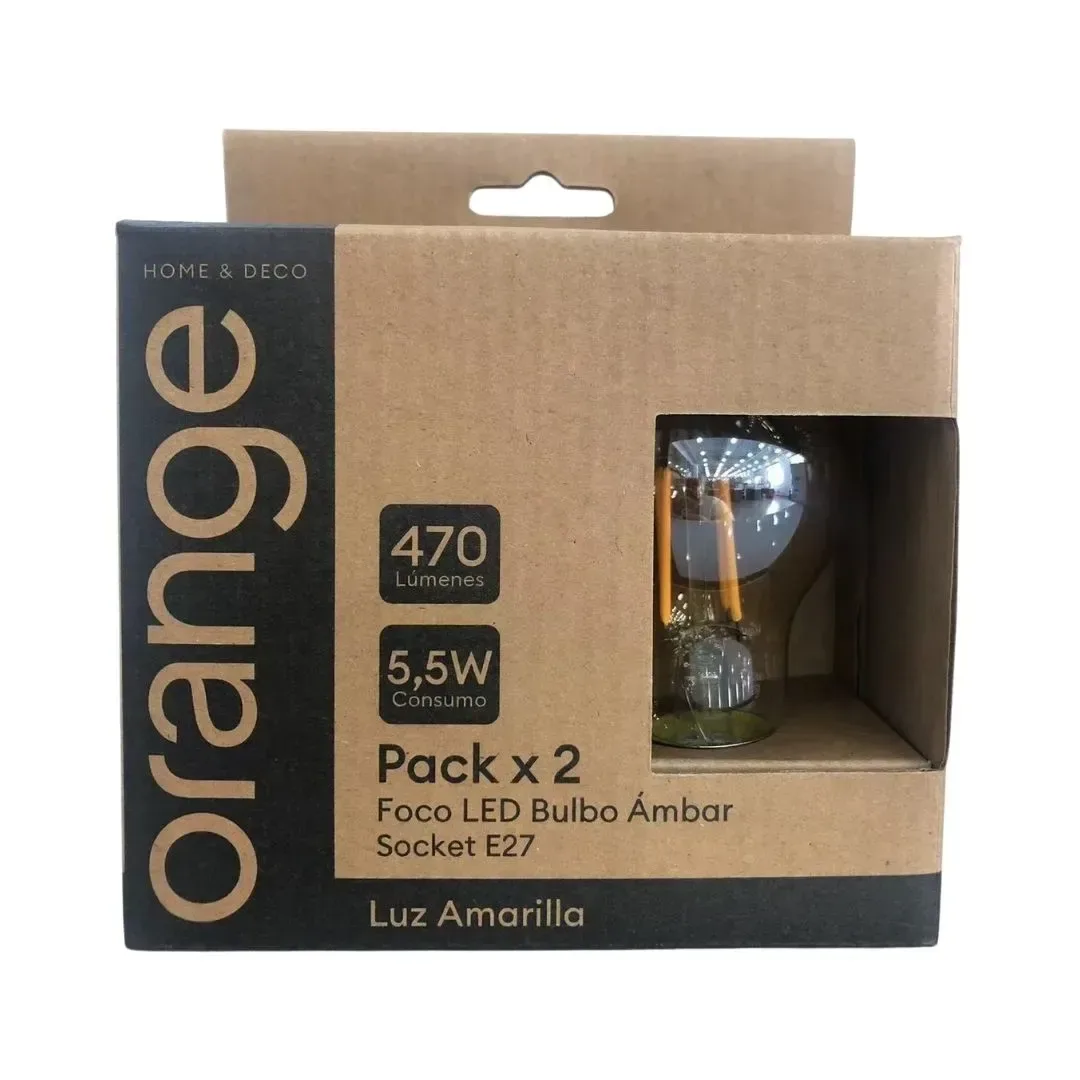 PACK X 2 FOCO LED BULBO 5.5W LUZ CALIDA AMBAR ORANGE5
