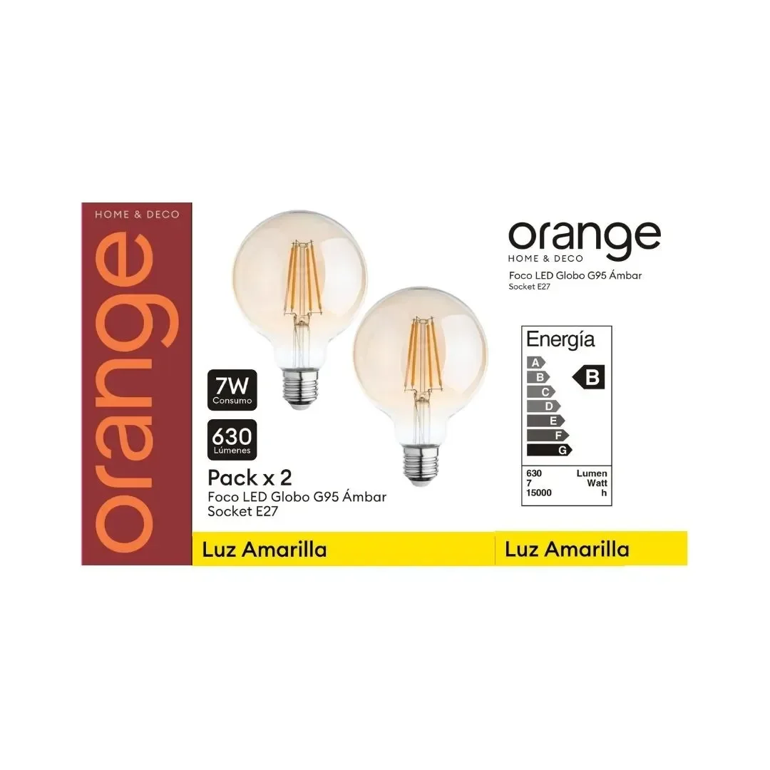 PACK X 2 FOCO LED G95 7W LUZ CALIDA AMBAR ORANGE5