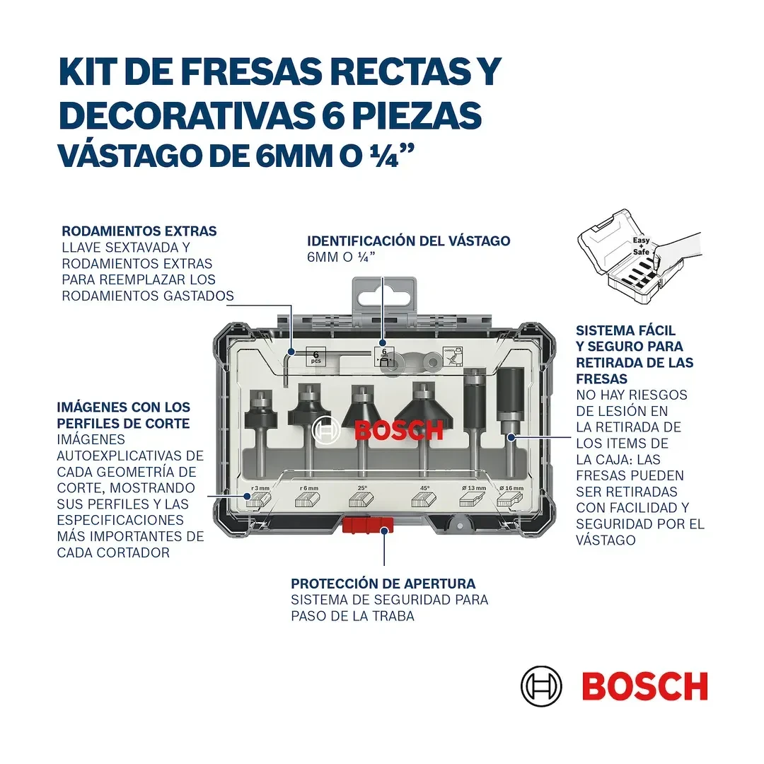 SET 6 FRESAS RECTAS 1/4'' BOSCH6